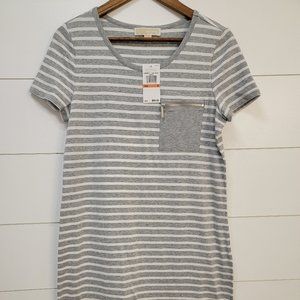 MICHAEL Michael Kors Gray/White Pearl Heather Striped Zip Pocket Style Casual